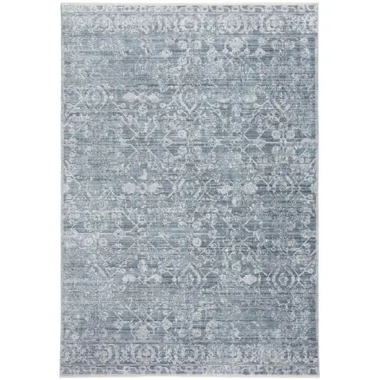 Blue Gray And Silver Abstract Distressed Area Rug With Fringe Photo 1