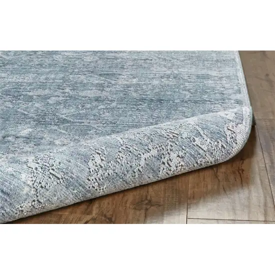 Blue Gray And Silver Abstract Distressed Area Rug With Fringe Photo 7