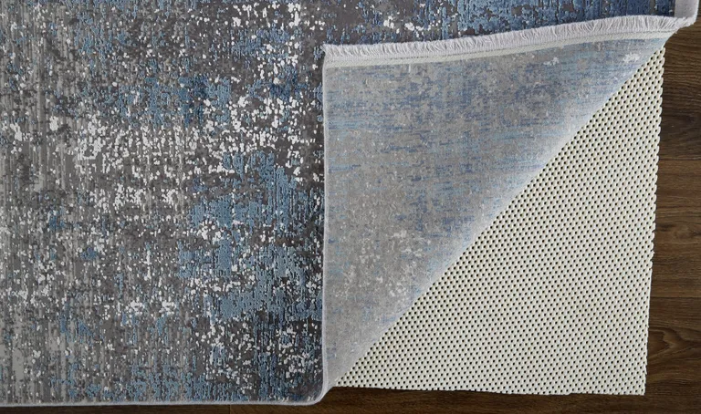 Blue Gray And Silver Abstract Power Loom Distressed Area Rug With Fringe Photo 3