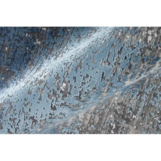 Blue Gray And Silver Abstract Power Loom Distressed Area Rug With Fringe Photo 8