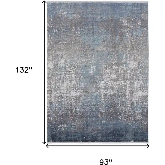 Blue Gray And Silver Abstract Power Loom Distressed Area Rug With Fringe Photo 10