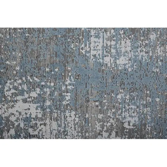 Blue Gray And Silver Abstract Power Loom Distressed Area Rug With Fringe Photo 9