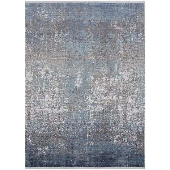 Blue Gray And Silver Abstract Power Loom Distressed Area Rug With Fringe Photo 1