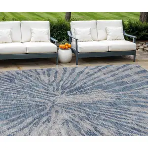 Photo of Blue Gray And Silver Abstract Washable Indoor Outdoor Area Rug