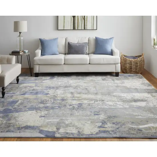 Blue Gray And Tan Abstract Power Loom Distressed Area Rug Photo 7