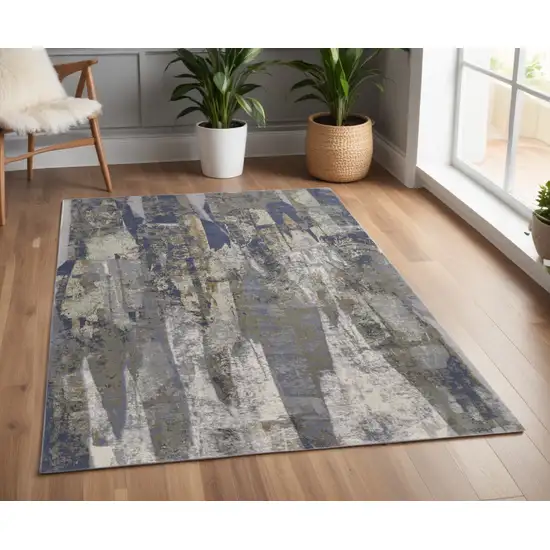 Blue and Gray Abstract Power Loom Distressed Area Rug Photo 1