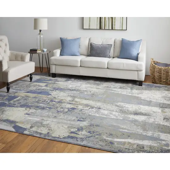 Blue Gray And Tan Abstract Power Loom Distressed Area Rug Photo 8