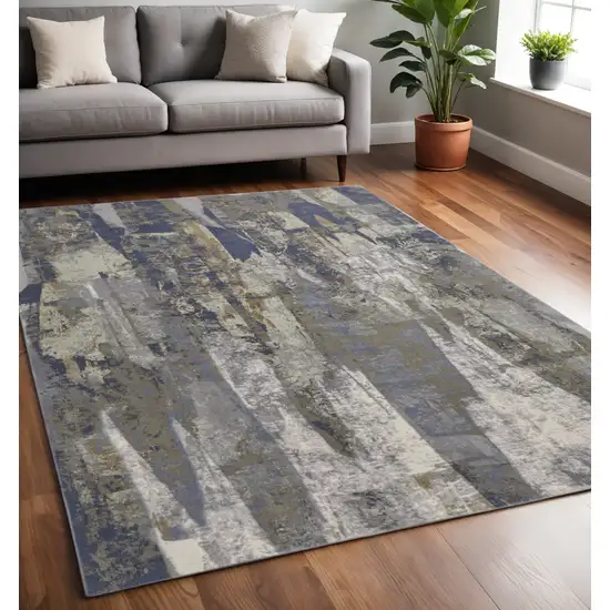 Blue and Gray Abstract Power Loom Distressed Area Rug Photo 1