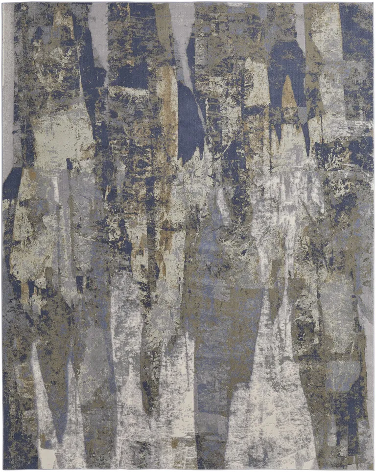 Blue Gray And Tan Abstract Power Loom Distressed Area Rug Photo 1