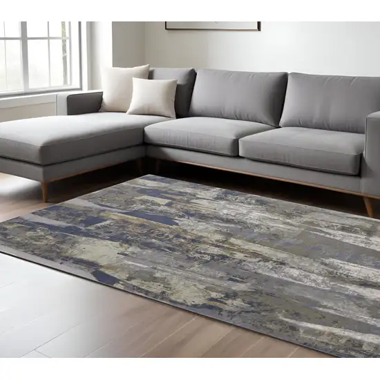 Blue and Gray Abstract Power Loom Distressed Area Rug Photo 1