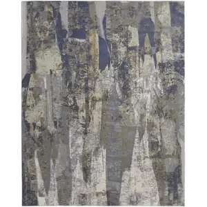 Photo of Blue Gray And Tan Abstract Power Loom Distressed Area Rug