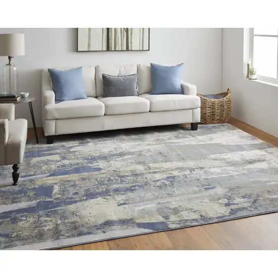 Blue Gray And Tan Abstract Power Loom Distressed Area Rug Photo 6