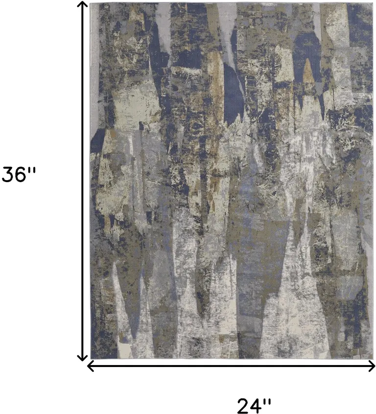 Blue Gray And Tan Abstract Power Loom Distressed Area Rug Photo 5