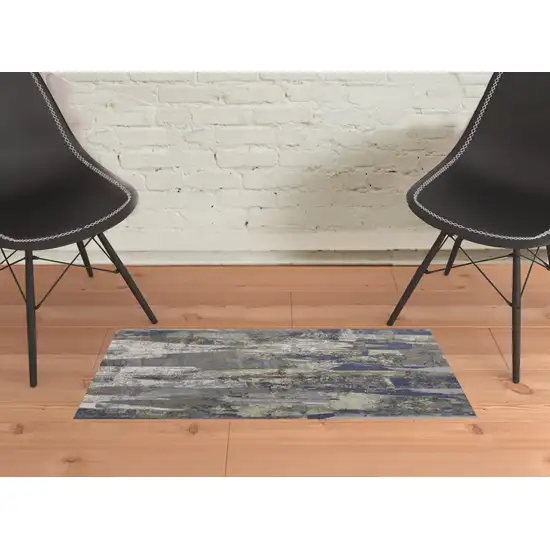 Blue Gray And Tan Abstract Power Loom Distressed Area Rug Photo 2