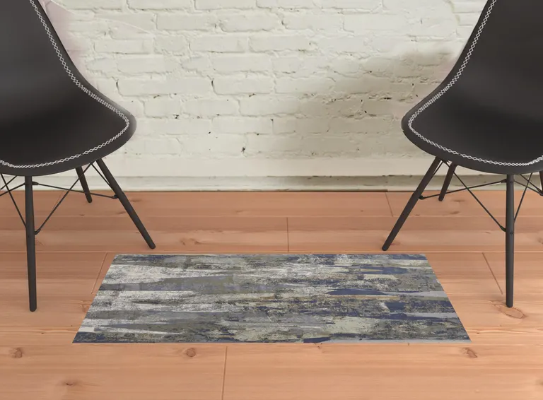 Blue Gray And Tan Abstract Power Loom Distressed Area Rug Photo 2