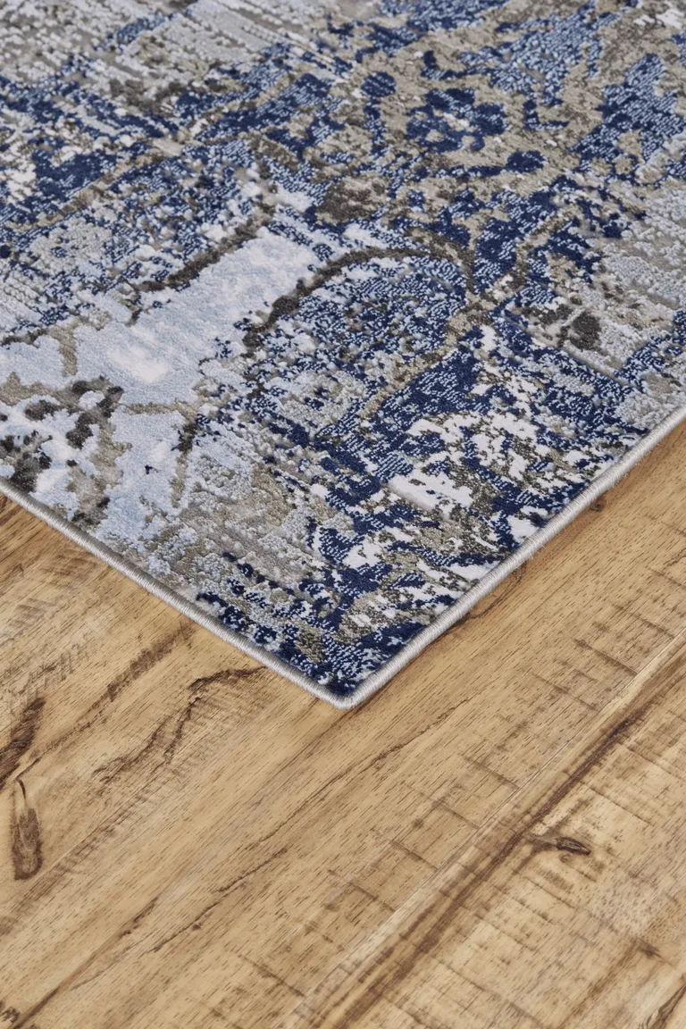 Blue Gray And Taupe Abstract Stain Resistant Area Rug Photo 3