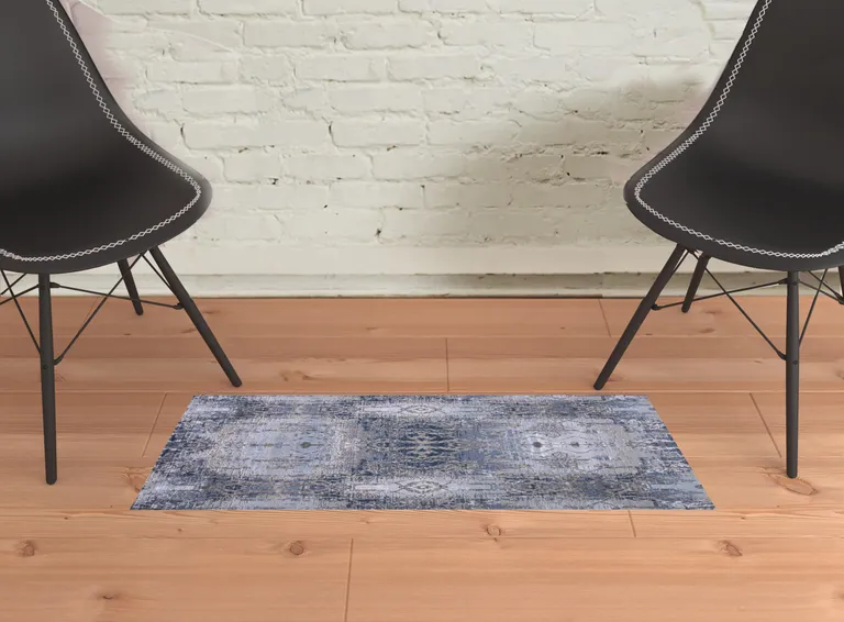 Blue Gray And Taupe Abstract Stain Resistant Area Rug Photo 2