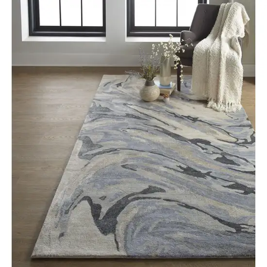 Blue Gray And Taupe Abstract Tufted Handmade Area Rug Photo 3