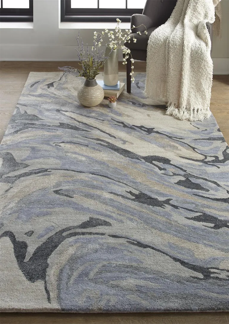 Blue Gray And Taupe Abstract Tufted Handmade Area Rug Photo 4