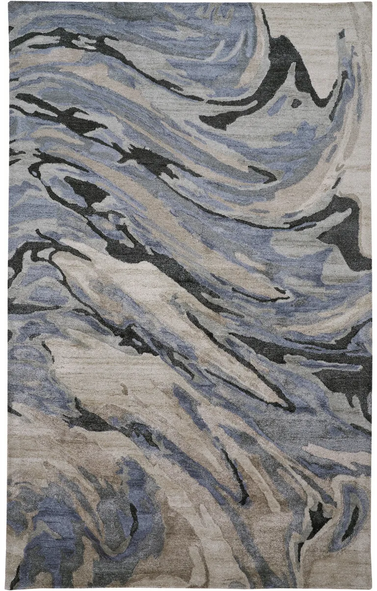 Blue Gray And Taupe Abstract Tufted Handmade Area Rug Photo 5