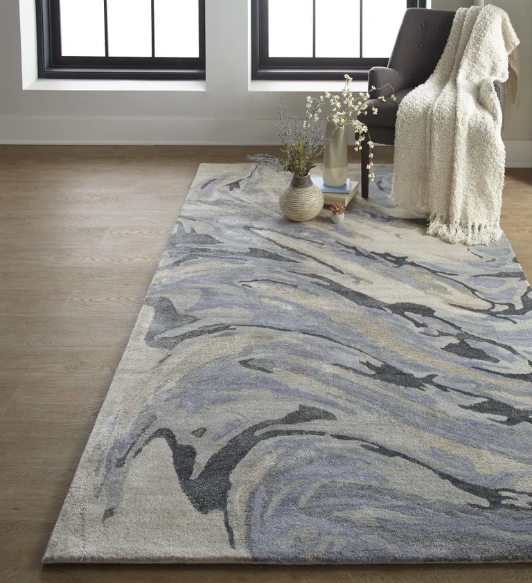 Blue Gray And Taupe Abstract Tufted Handmade Area Rug Photo 3