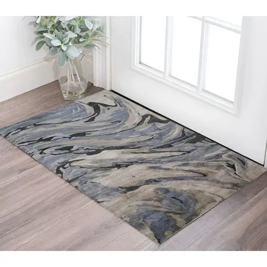 Gray and Ivory Abstract Hand Tufted Area Rug Photo 1