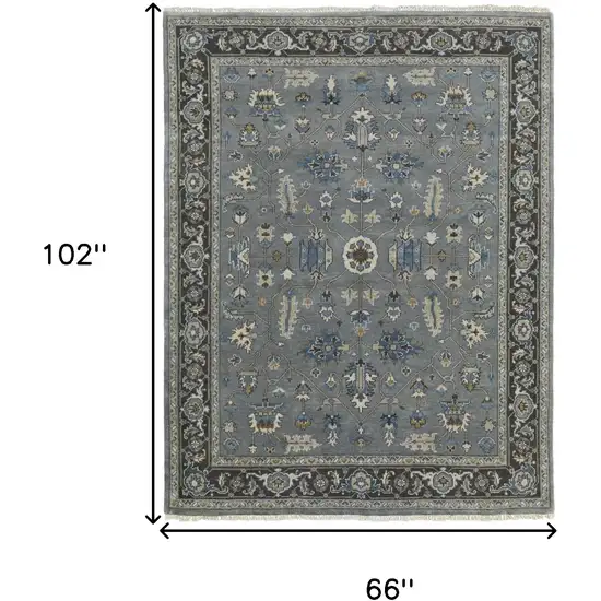 Blue Gray And Taupe Wool Floral Hand Knotted Stain Resistant Area Rug Photo 9