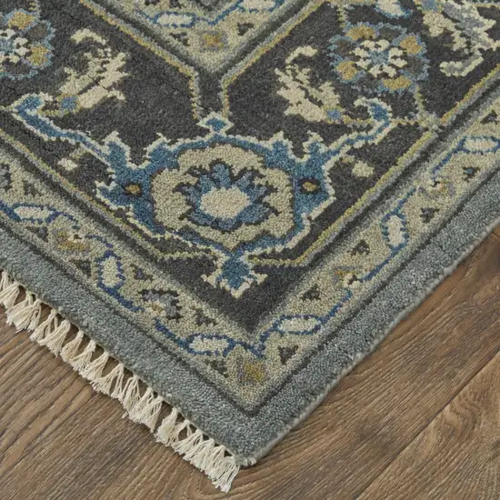 Blue Gray And Taupe Wool Floral Hand Knotted Stain Resistant Area Rug Photo 5