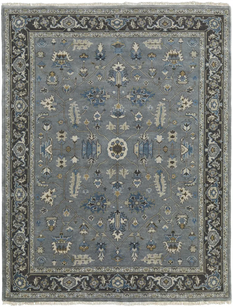 Blue Gray And Taupe Wool Floral Hand Knotted Stain Resistant Area Rug Photo 1