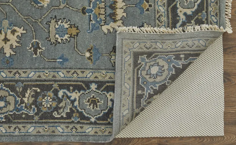 Blue Gray And Taupe Wool Floral Hand Knotted Stain Resistant Area Rug Photo 3