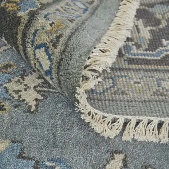 Blue Gray And Taupe Wool Floral Hand Knotted Stain Resistant Area Rug Photo 6