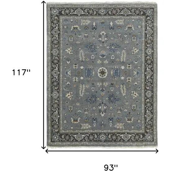 Blue Gray And Taupe Wool Floral Hand Knotted Stain Resistant Area Rug Photo 9