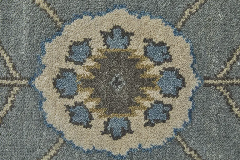 Blue Gray And Taupe Wool Floral Hand Knotted Stain Resistant Area Rug Photo 4