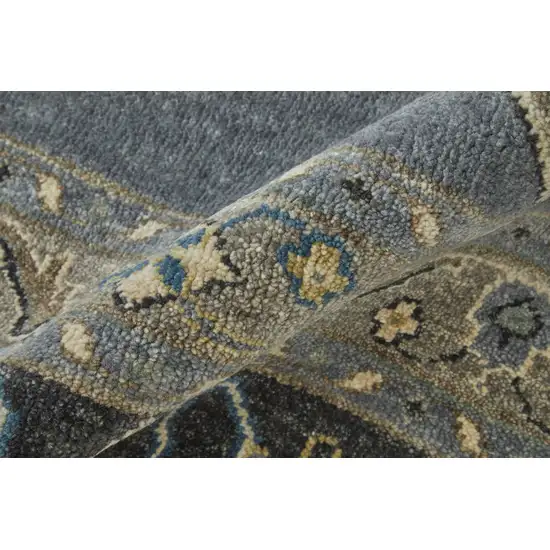 Blue Gray And Taupe Wool Floral Hand Knotted Stain Resistant Area Rug Photo 9