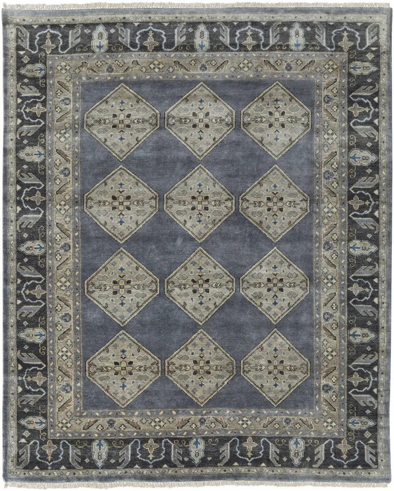 Blue Gray And Taupe Wool Floral Hand Knotted Stain Resistant Area Rug Photo 1