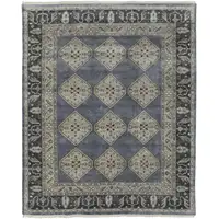 Photo of Blue Gray And Taupe Wool Floral Hand Knotted Stain Resistant Area Rug