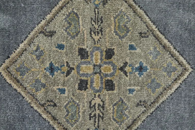 Blue Gray And Taupe Wool Floral Hand Knotted Stain Resistant Area Rug Photo 4