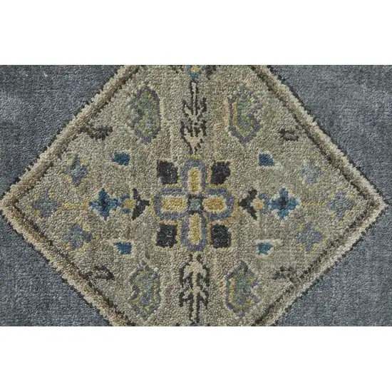 Blue Gray And Taupe Wool Floral Hand Knotted Stain Resistant Area Rug Photo 4