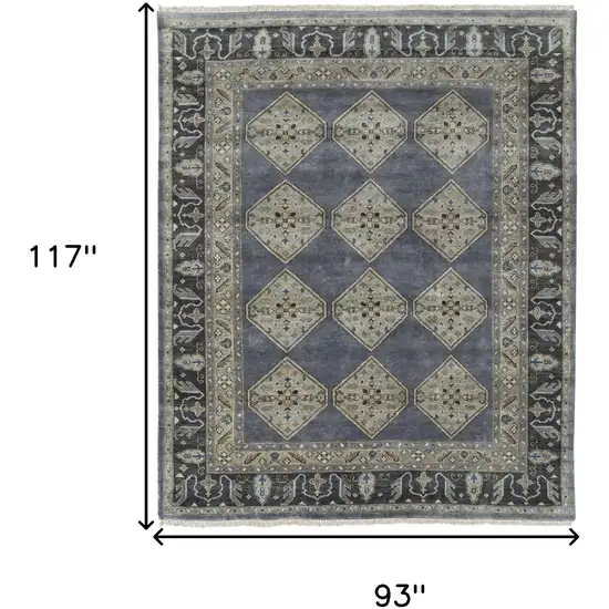 Blue Gray And Taupe Wool Floral Hand Knotted Stain Resistant Area Rug Photo 10