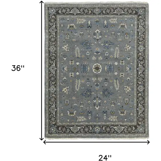 Blue Gray And Taupe Wool Floral Hand Knotted Stain Resistant Area Rug Photo 9