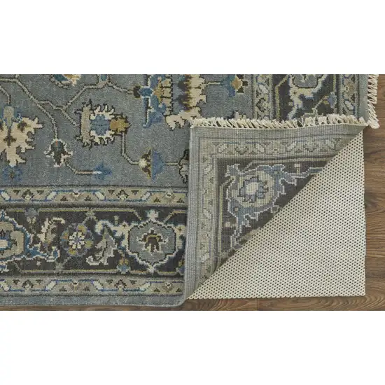 Blue Gray And Taupe Wool Floral Hand Knotted Stain Resistant Area Rug Photo 3