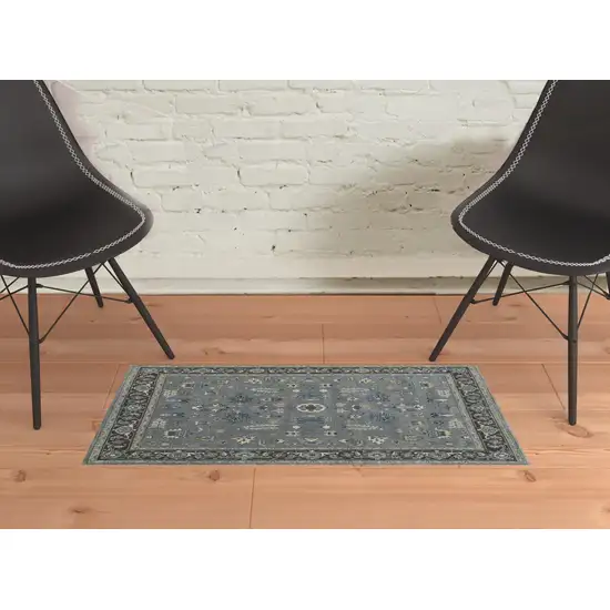 Blue Gray And Taupe Wool Floral Hand Knotted Stain Resistant Area Rug Photo 2