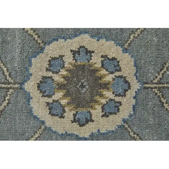 Blue Gray And Taupe Wool Floral Hand Knotted Stain Resistant Area Rug Photo 4