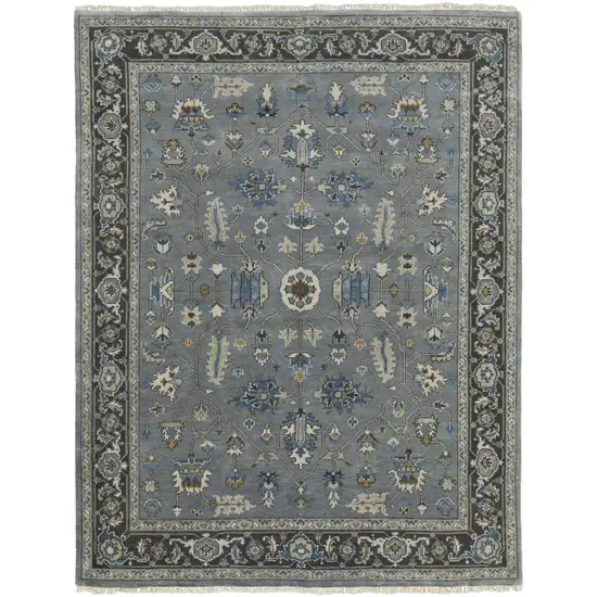 Blue Gray And Taupe Wool Floral Hand Knotted Stain Resistant Area Rug Photo 1