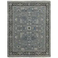 Photo of Blue Gray And Taupe Wool Floral Hand Knotted Stain Resistant Area Rug