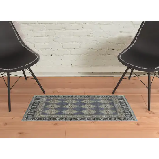 Blue Gray And Taupe Wool Floral Hand Knotted Stain Resistant Area Rug Photo 2