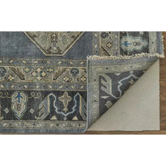 Blue Gray And Taupe Wool Floral Hand Knotted Stain Resistant Area Rug Photo 5