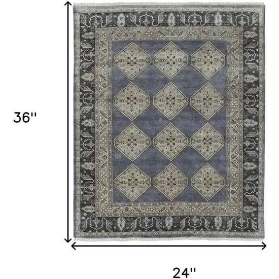 Blue Gray And Taupe Wool Floral Hand Knotted Stain Resistant Area Rug Photo 10