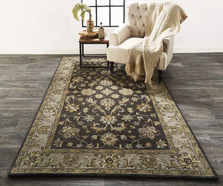 Blue Gray And Taupe Wool Floral Tufted Handmade Stain Resistant Area Rug Photo 3