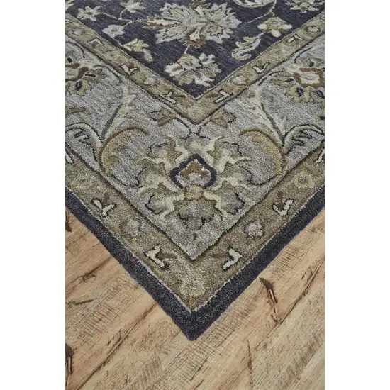 Blue Gray And Taupe Wool Floral Tufted Handmade Stain Resistant Area Rug Photo 4